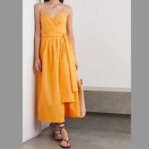 Three Graces London Martha Wrap Midi Dress US 2 Mango Yellow Cotton Poplin